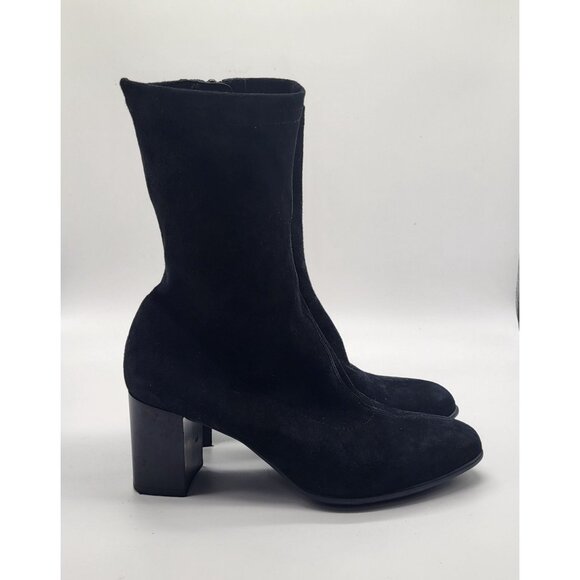 Aquatalia Women's SZ 7 Darianna Black Suede Chunky Heeled Boots Booties #410259 - Picture 3 of 12